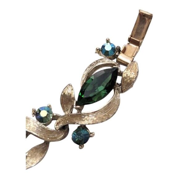 Lisner Vintage Choker Gold Tone Green Blue Aurora Borealis Rhinestones Necklace - Picture 3 of 5